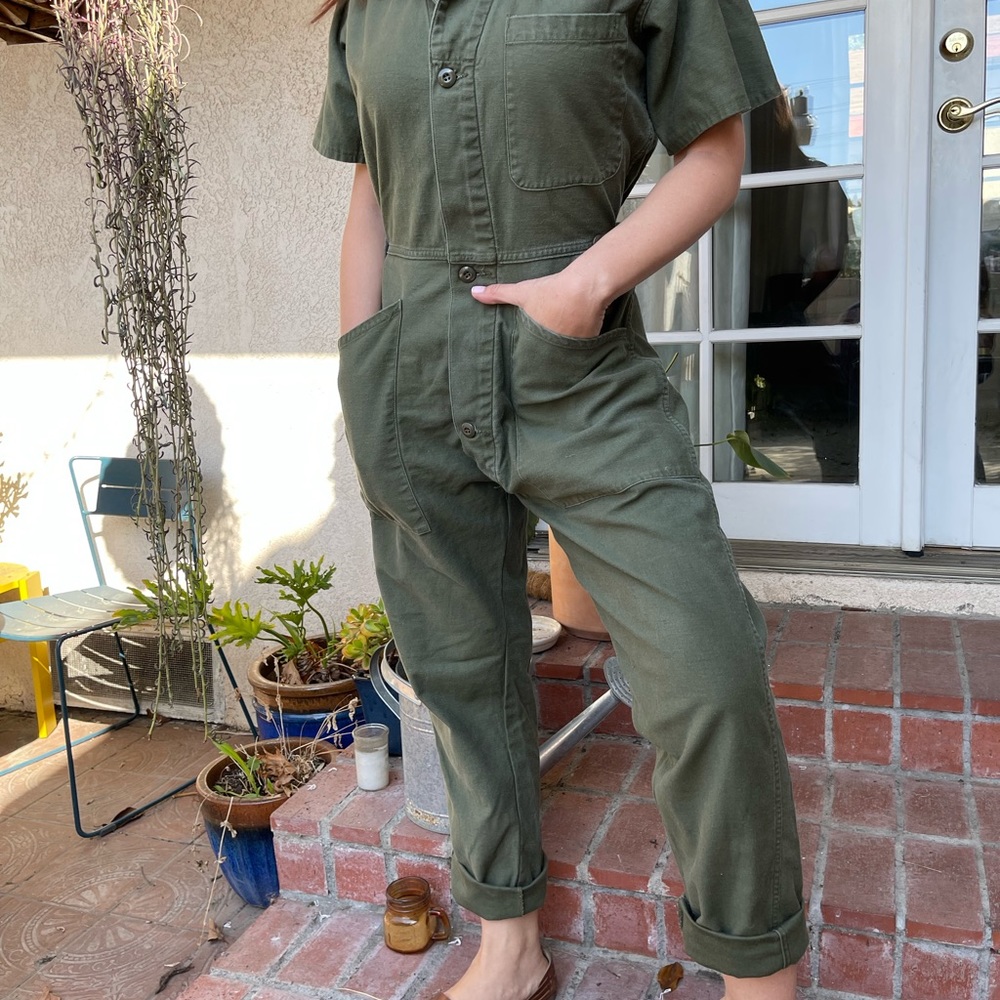 Reworked vintage coveralls with adjustable waist